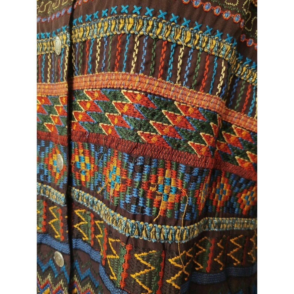 90's Chico's Bohemian Bright Embroidery Ethnic Retro Shirt Jacket Boho Hippie - Picture 2 of 8